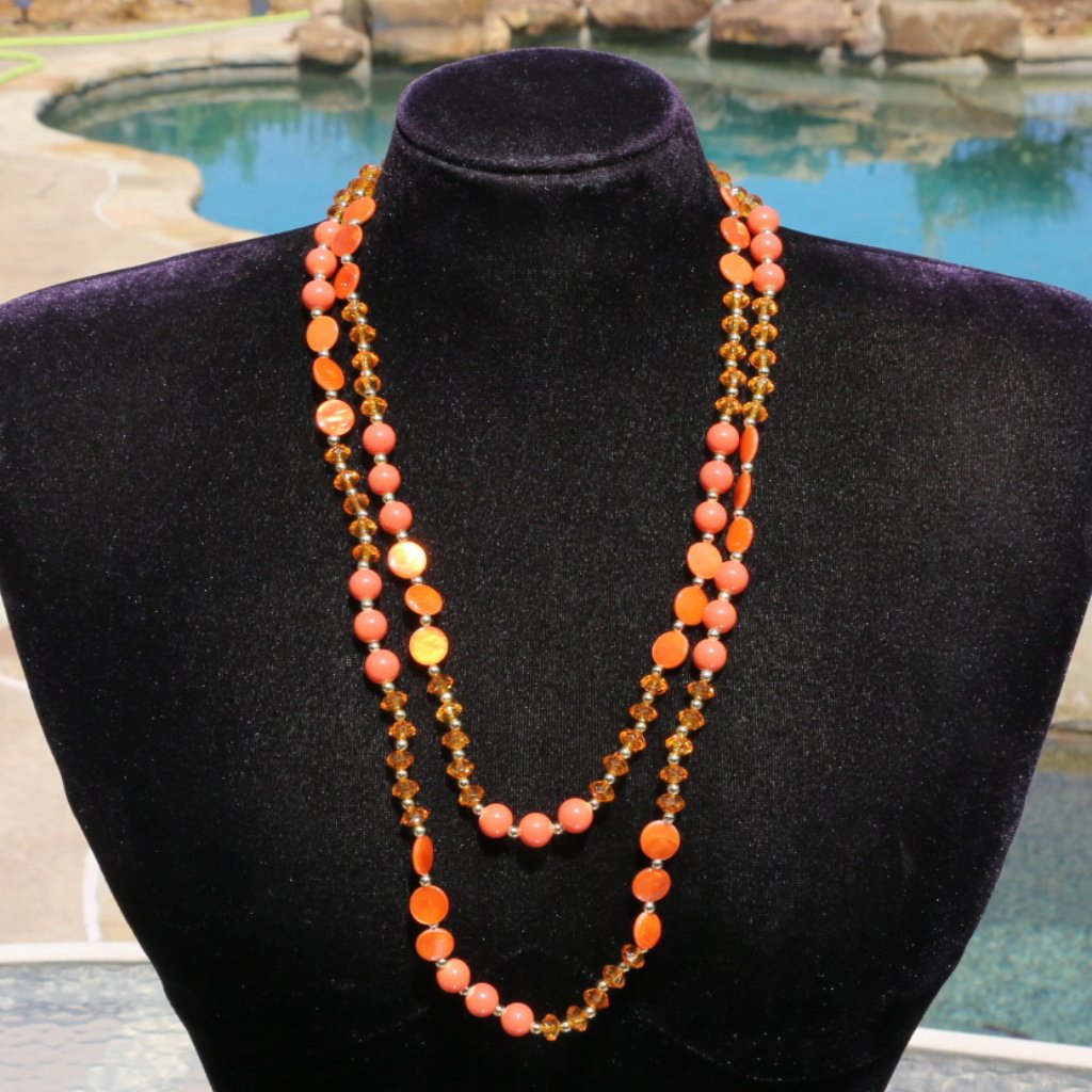 Necklace Boho Shades Of Orange Shell Statement Set